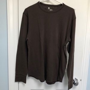 Gap Men’s Long-sleeved Waffle-knit Shirt—brown